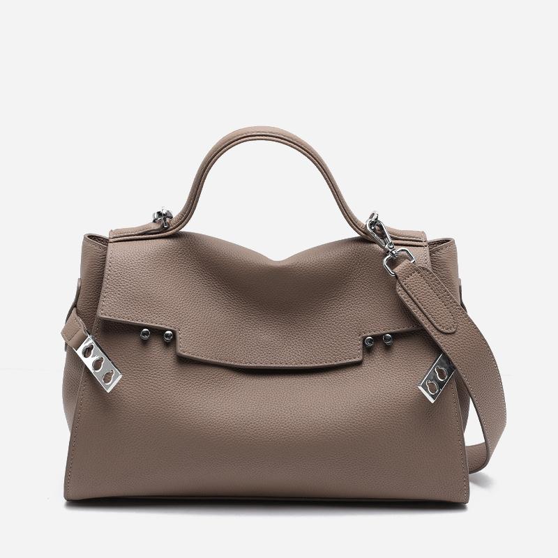 

Женская сумка из натуральной кожи, большая вместимость, через плечо, дизайнерские роскошные новые модные сумки, трендовая сумка 33.5x22x9.5cm серый