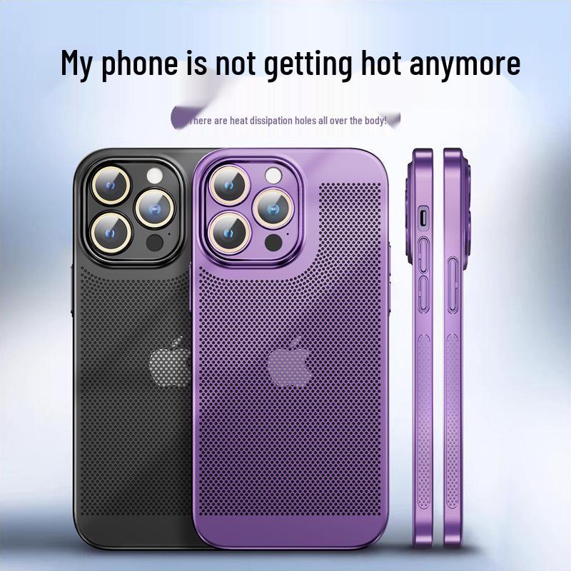 Electroplated Heat Dissipation Phone Case for iPhone 14 Pro Max and 13 with Lens Protection (16 Grid)