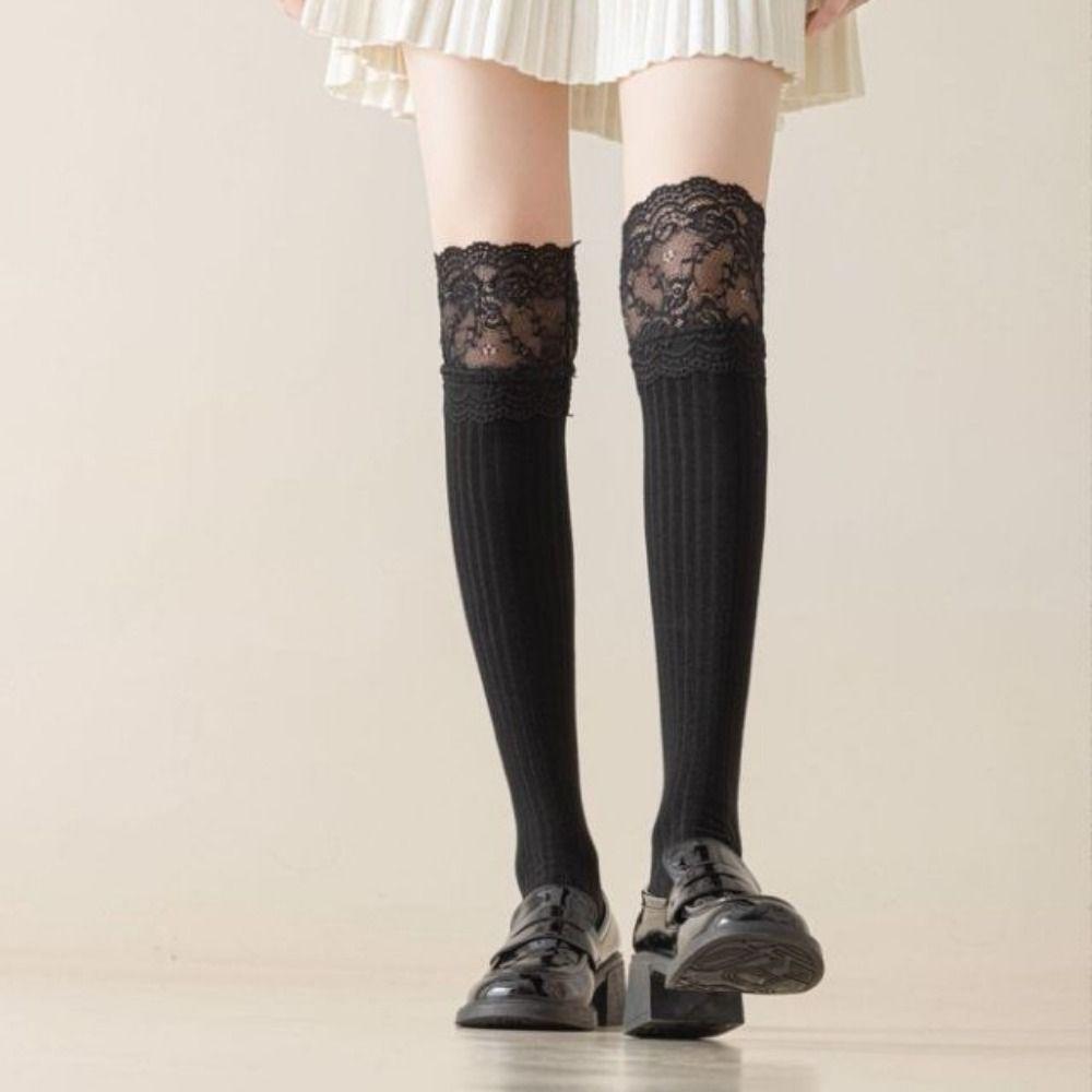Breathable Girl's Stacked Socks Solid Color Knee High Socks Trendy Knitted Stockings  Lolita Style