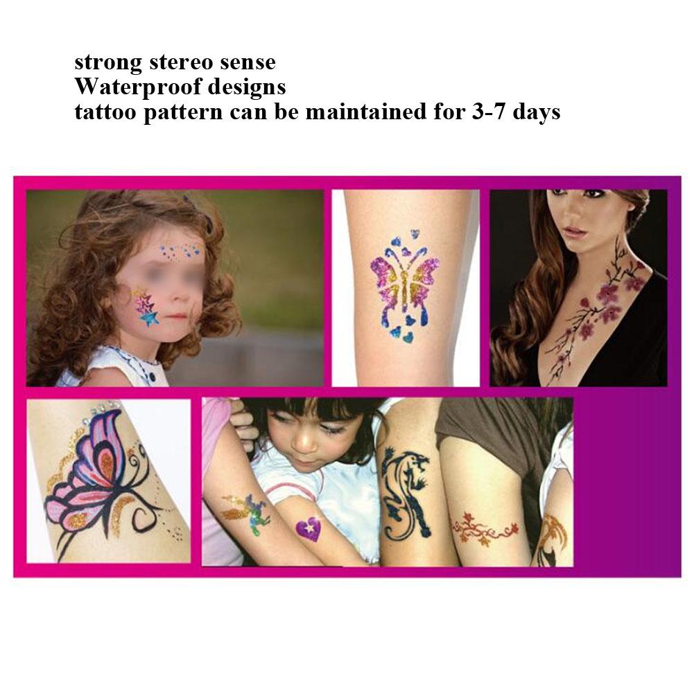 20colors Body Glitter Tattoo Stencils Safety Glitter Tattoo Kit for Children Adult