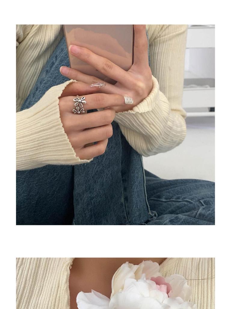 925 Sterling Silver Floral Ring: Women's Retro Fashion Open Adjustable Design