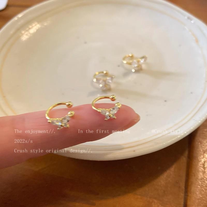 Zircon Butterfly Non-Pierced Ear Clips for Women - Elegant Niche Design Ear Bone Earrings