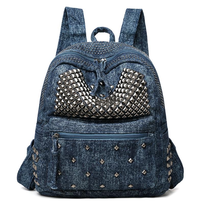 Denim Backpack Punk Rivet Backpack