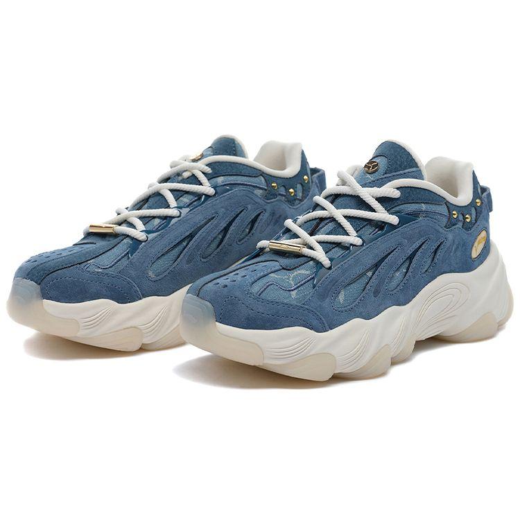 Li-Ning 1990 Leather Comfortable Lightweight Shock Absorption Low-Top Casual Shoes Women Casual Shoes Ocean-Blue ALJS022-3