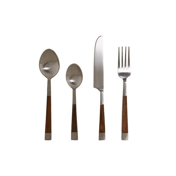 Couverts acier inoxydable et acacia DKD Home Decor