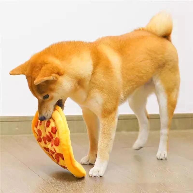 Interactive Design Plush Pizza-shaped Dog Flying Disc Toy with Loud Paper & 6 Squeakers, Also Donut - Shaped Chew Toy for Pets
