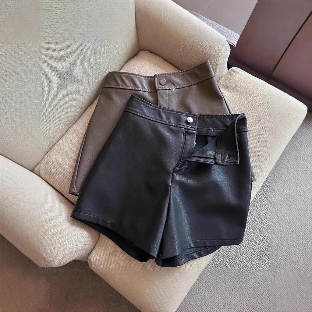 Women's PU Leather High Waist A-line Bootcut Shorts