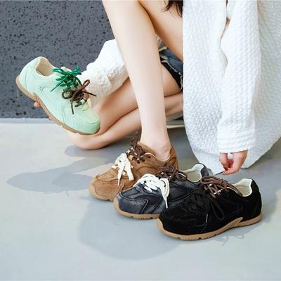Baskets Mode Femme Nouveles Cuir Daim Véritable Rétro Chaussures d'Entraînement Allemandes Chaussures Plates Décontractées Femme Mode Respirante