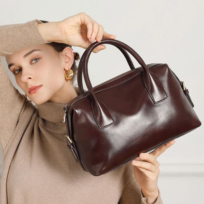 Genuine Leather Women's Bag Vintage Luxury Designer Bost Handbag Women Versatile Shoulder Bag Cowhide Female Crossbody Bags