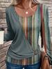 Women Elegant Striped Long Sleeve T-shirt U Neck Printed Casual Fashion Collarless Pullover Top