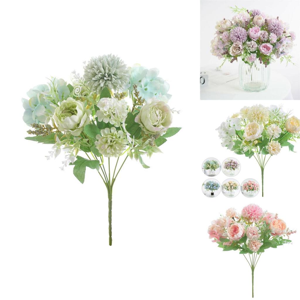 Exquisite 7 Heads Artificial Fake Silk Flowers Rose Peony Bunch For Elegant Home Decor