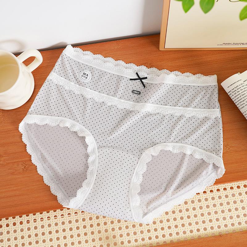 

Plus Size Ladies Summer Ultra Thin Polka Dot Print Ice Silk Cotton Stretch Crotch Breathable Seamless Triangle Briefs 3XL сірий