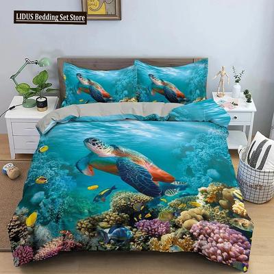 3D Meeresschildkröten Bettwäsche Set Psychedelisches Tier Bettbezug Bettdeckenbezüge Einzelbett Twin Full Queen King Polyester Steppdeckenbezug
