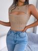 Europäisch-Amerikanischer Stil Sexy Ausgeschnitten Ärmellos Schlank Geschnitten Crop Top Strickware für Damen