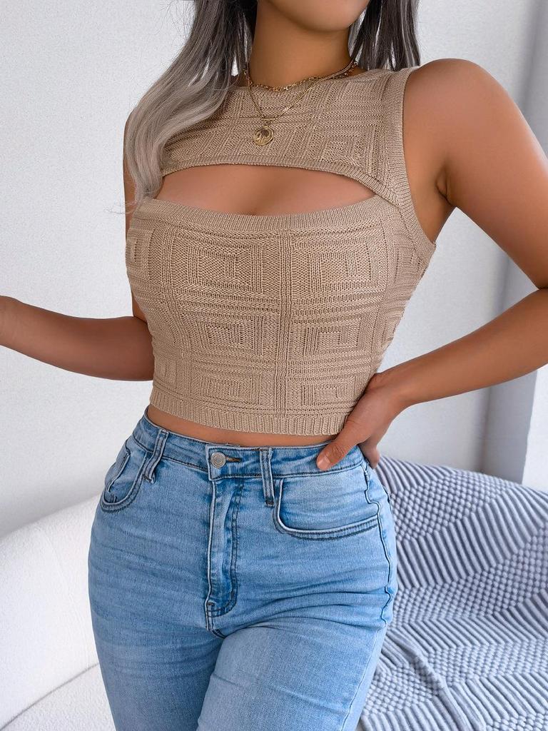 Europäisch-Amerikanischer Stil Sexy Ausgeschnitten Ärmellos Schlank Geschnitten Crop Top Strickware für Damen
