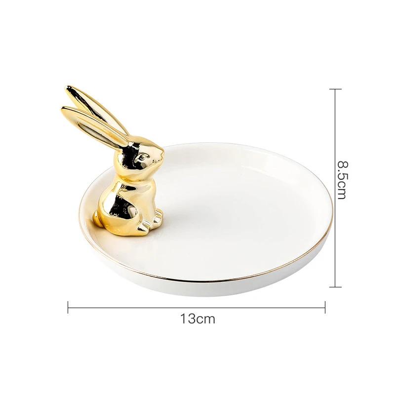 Nordic Ceramic Gold Plating Small Jewelry Dish Earrings Necklace Ring Storage Plates Fruit Dessert Display Bowl Decoration Tray