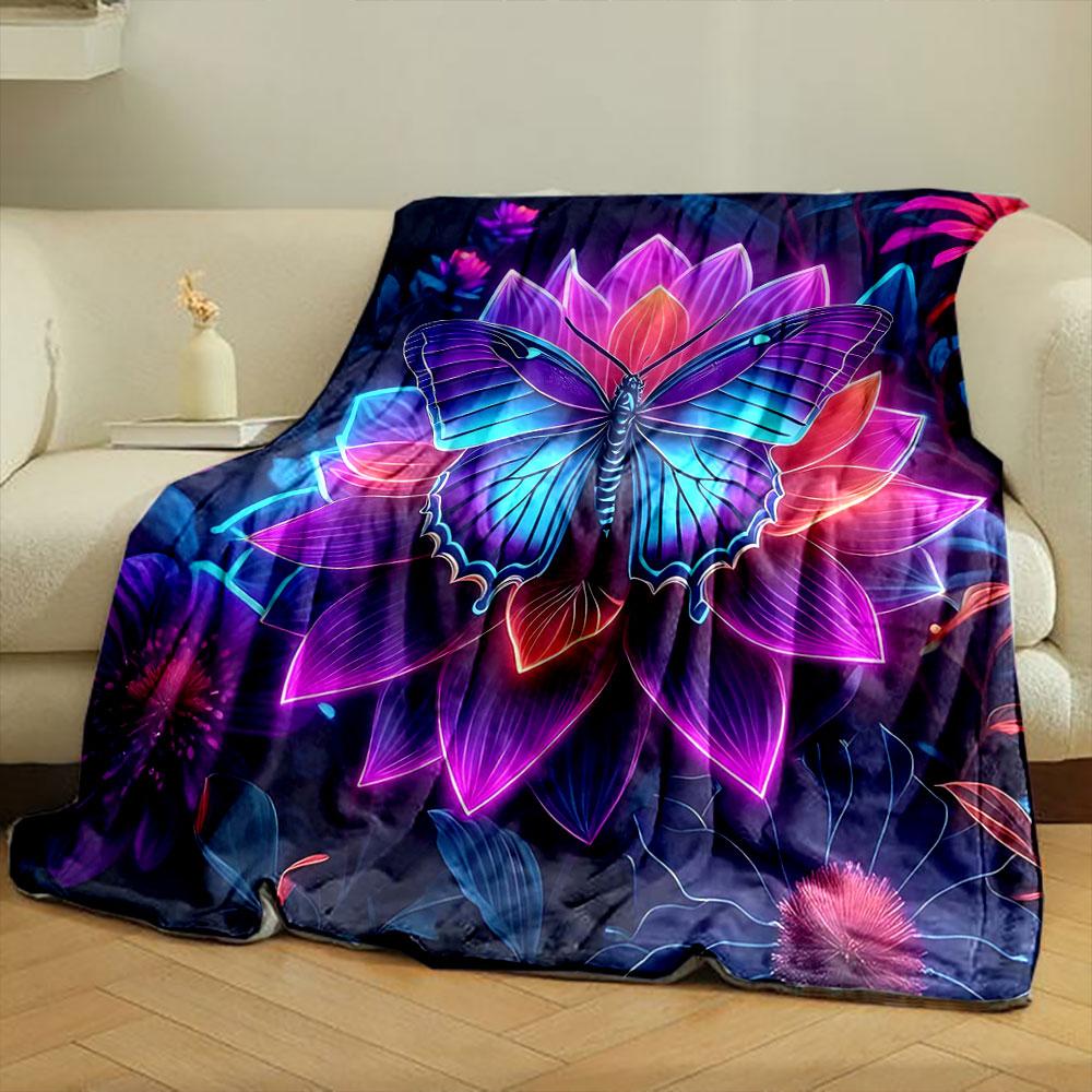 Neon Butterfly on Flower print blanket soft and cozy perfect for the living room bed sofa or a nap,gift