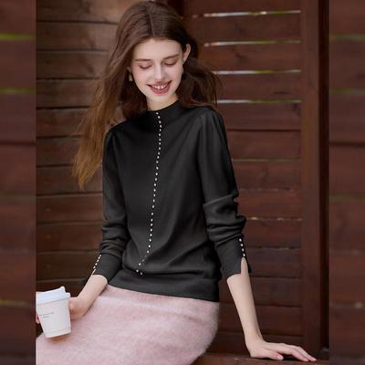 Women's Beaded Stand Collar Knit Pullover