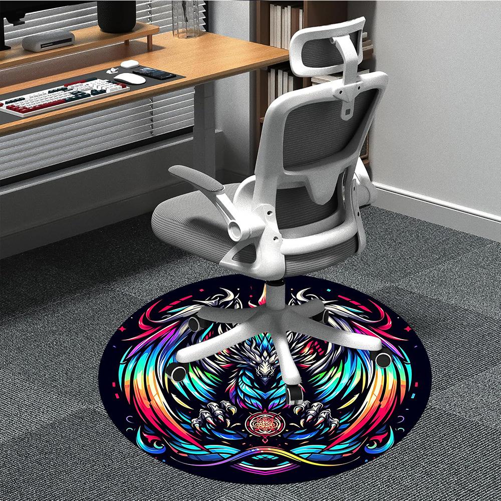 1PC Mythical Dragon Art Office Round Rug, Non slip, Soft and Durable Office Rug for Interior Decoration, Perfect for Office
