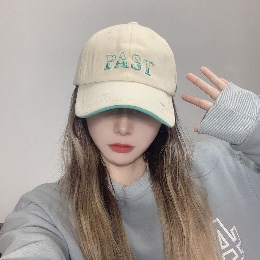 Letter Embroidery Tattered Jeans Sun Hat Cotton Peaked Cap Simple American Retro  Baseball Cap  Men