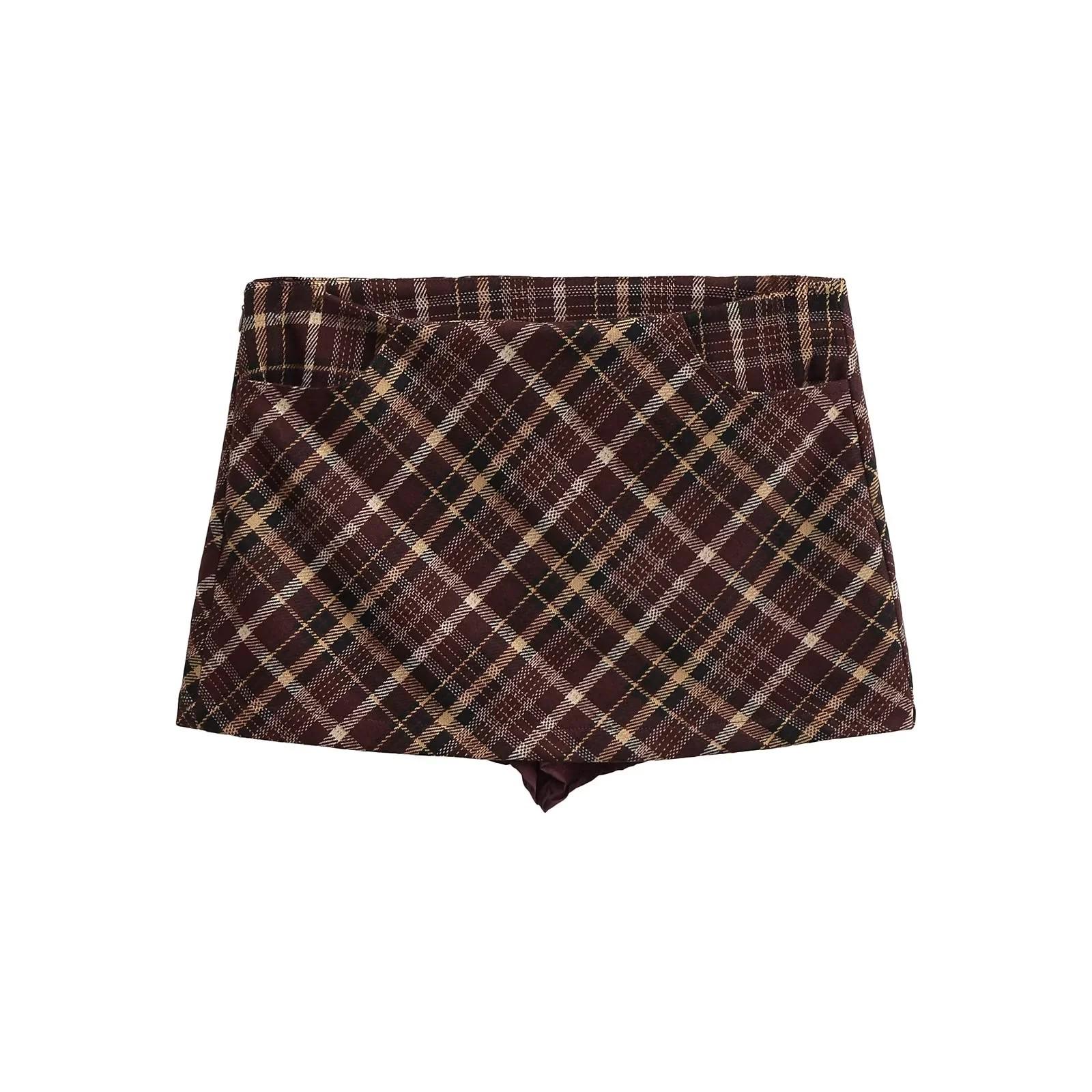 

Американская ретро юбка миди мини А-силуэта в клетку колор-блок, стройнящая - Весна/Лето 2025 Medium вино красного