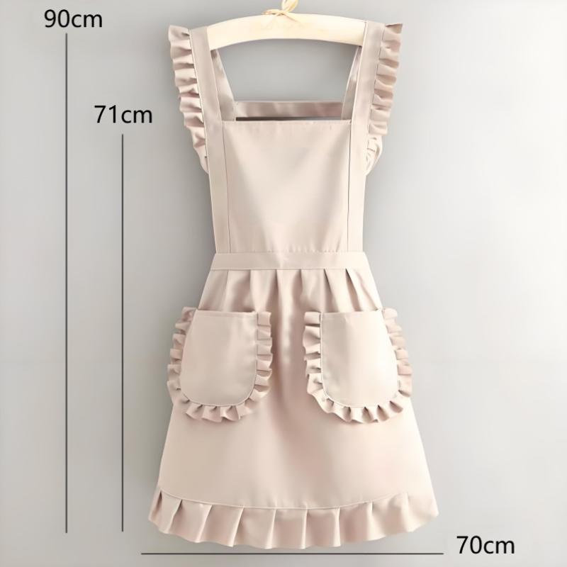 1Pc Stylish Korean  Apron, Princess Apron, Canvas Waterproof Dining Apron With Pockets, Polyester Apron For Women