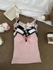 Women's Polka Dot Camisole Top with Fixed Straps, Chest Pads, Bow Knot & Lace Trim