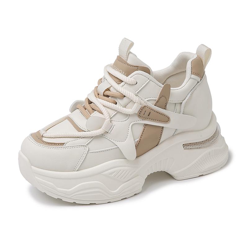 Modne Białe Grube Sneakersy Damskie 2025 Wiosna Antypoślizgowe Buty Sportowe na Platformie dla Kobiet Gruba Podeszwa Sznurowane Wulkanizowane Buty