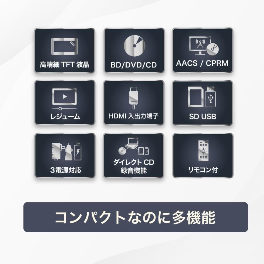 Portable Player Full HD HDMI 3 Power Sources Lightweight Stand [FaCLOSS Official] 14-inch Blu-ray LCD, Blu-ray/DVD/CD/CPRM Playback, Input/Output,