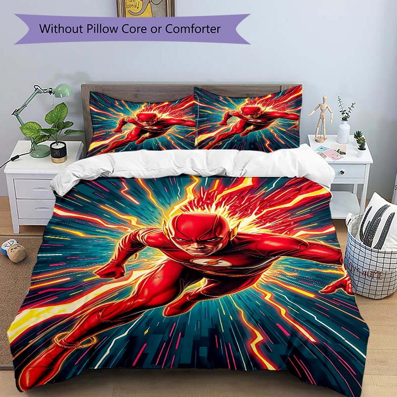 3pcs Flash Speedster Bedding Set, Duvet Cover and Pillowcases Machine Washable Seasons All Suitable, Design for Bedroom (No Filling)233