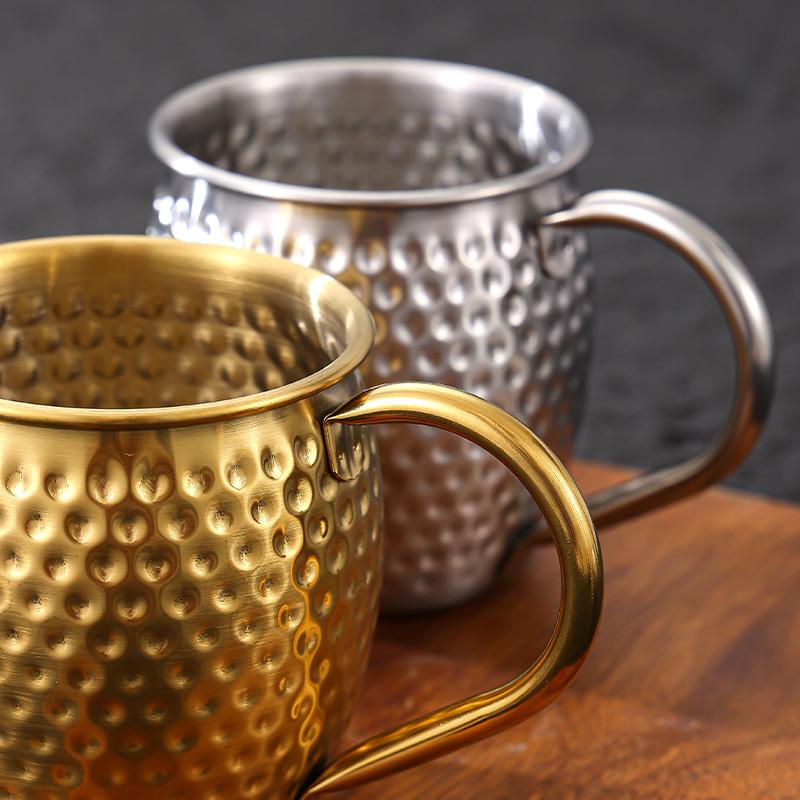 304 Stainless Steel Mug Retro Style Beverage Beer Cup with Handle Hammer Pattern Cup Tea Water Cup