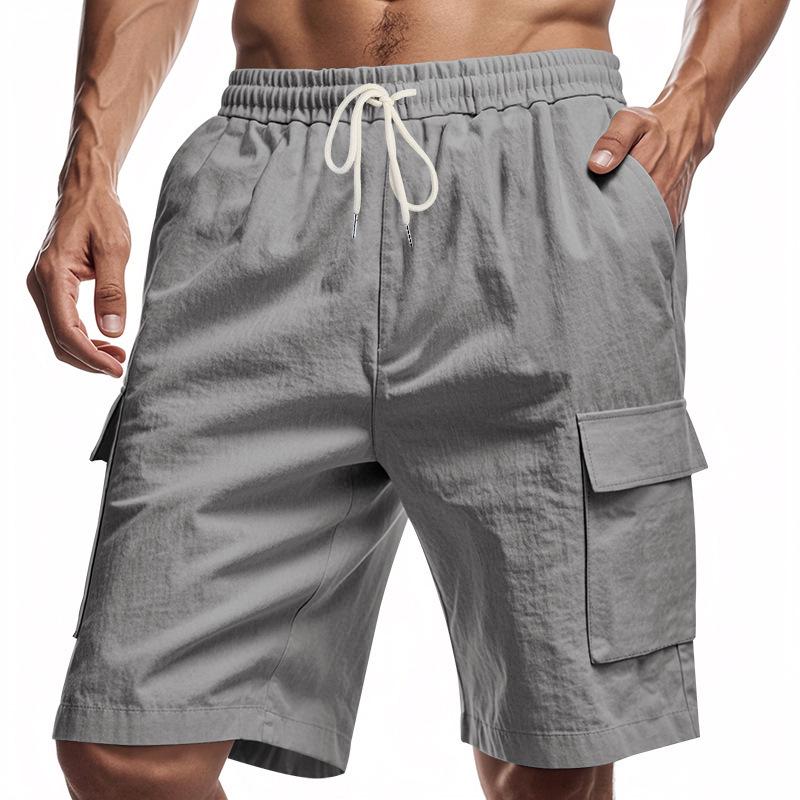 Men's American Style Multi-Pocket Cargo Shorts - Casual Loose Linen Drawstring Five-Point Pants.