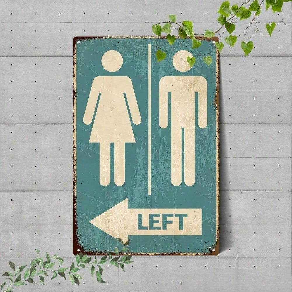 Retro Metal Tin Sign Restroom Arrow Directional, 2D Flat Wall Art, Fun Bathroom Décor, Unisex, 1pc
