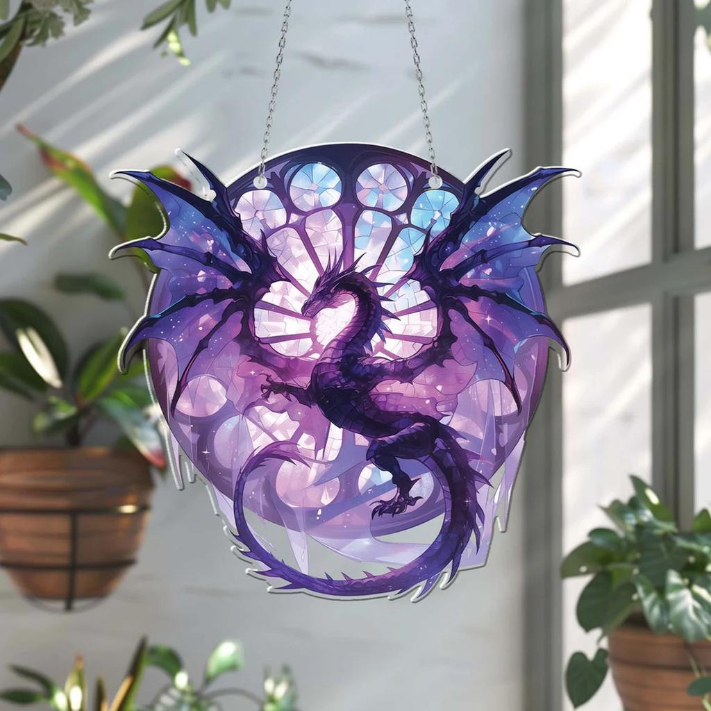 Magic Dragon Acrylic Hanging Decoration Stained Glass Effect Gothic Window Decor Colorful Suncatcher for Art Home Party Decor
