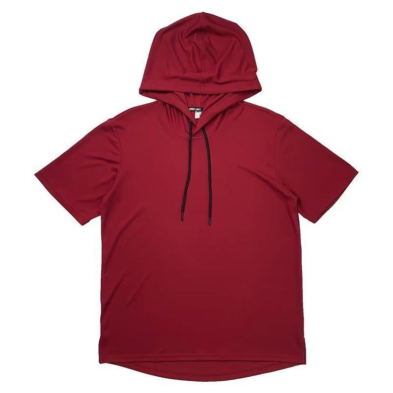 Unisex Summer Thin Short Sleeve Hooded T-shirt Japanese Style Solid Color Loose Plus Size Breathable Casual Pullover Tee