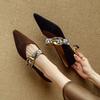 French one-word buckle strap stiletto shoes 2025 autumn pointed head shallow mouth frosted leather high heels medium heel Mary Jane shoes