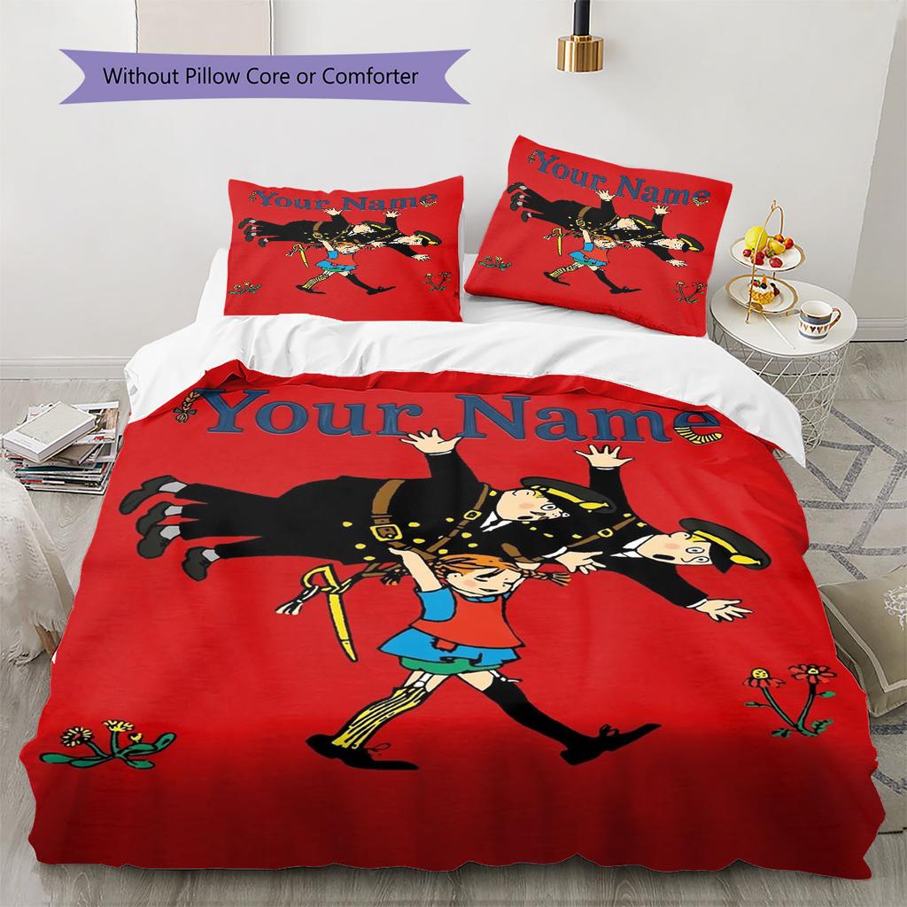Pippi Longstocking Custom Name Pattern Bedding,Quilt Set Quilt Cover Pillowcase Home Birthday Gift(1 * duvet cover + 2 * pillowcase, without core)