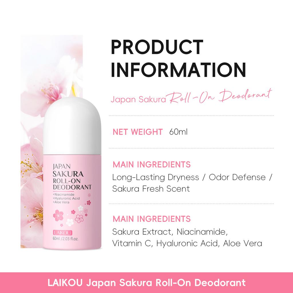 Cherry Blossom Roll On Deodorant 60ml Travel Size Antiperspirant 24h Odor Control Sweat Protection Long Lasting Fresh Scent Port