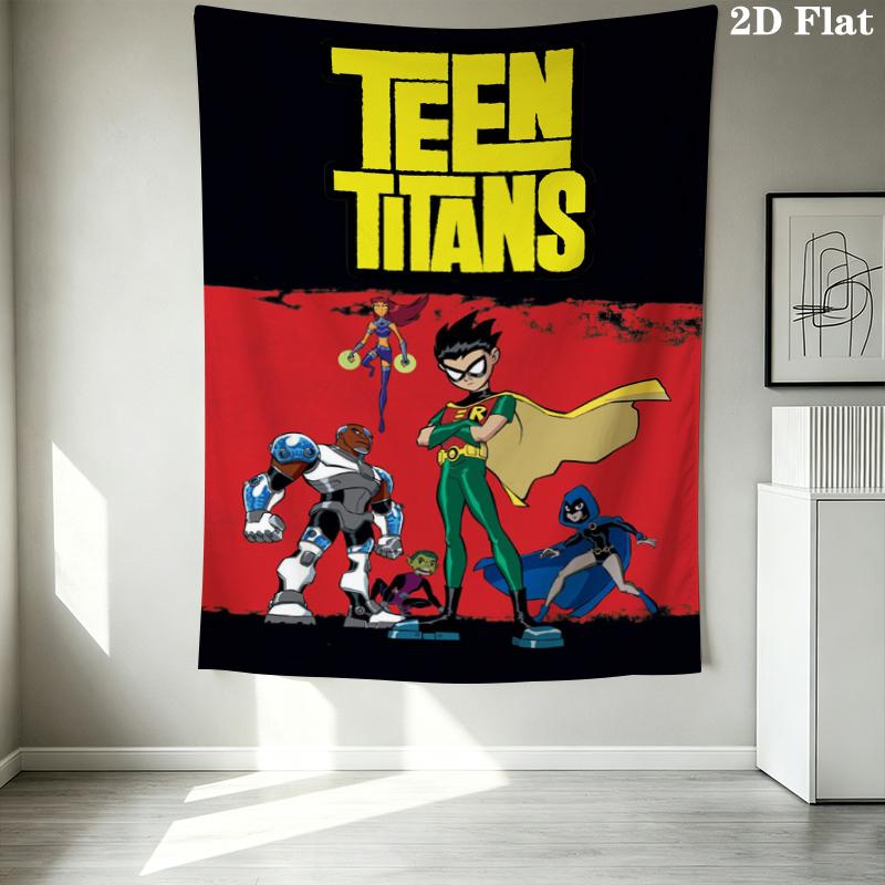 Teen Titans Wall Tapestry Aesthetic Wall Hanging Printed Fabric Blanket Decorative Tapestries For Bedroom Living Room Home Decor