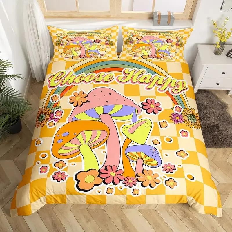 

Retro Hippie Heart Duvet Cover Set Abstract Flower Bedding Set Microfiber Colorful Comforter Cover Twin King Size For Girls Boys EU Single(135x200cm)