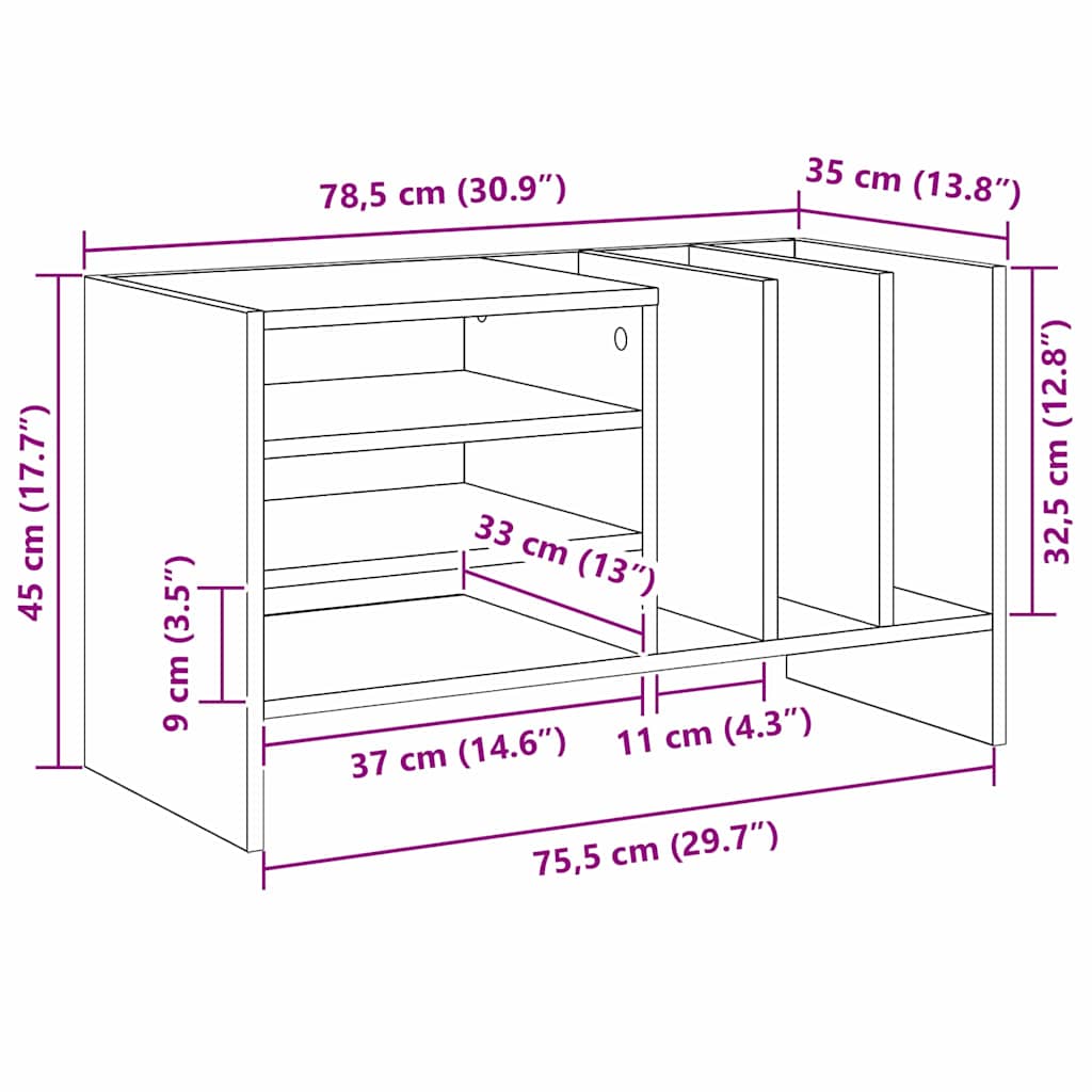 Vinyl Record Cabinet Concrete Grey 78.5 x 35 x 45 cm Particleboard