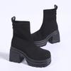 Fashion Aphixta Black Cotton Fabric Breathable Ankle Boots Women High Heel Platform Lady Footwear Shoes Elastoc Women Sock Boots