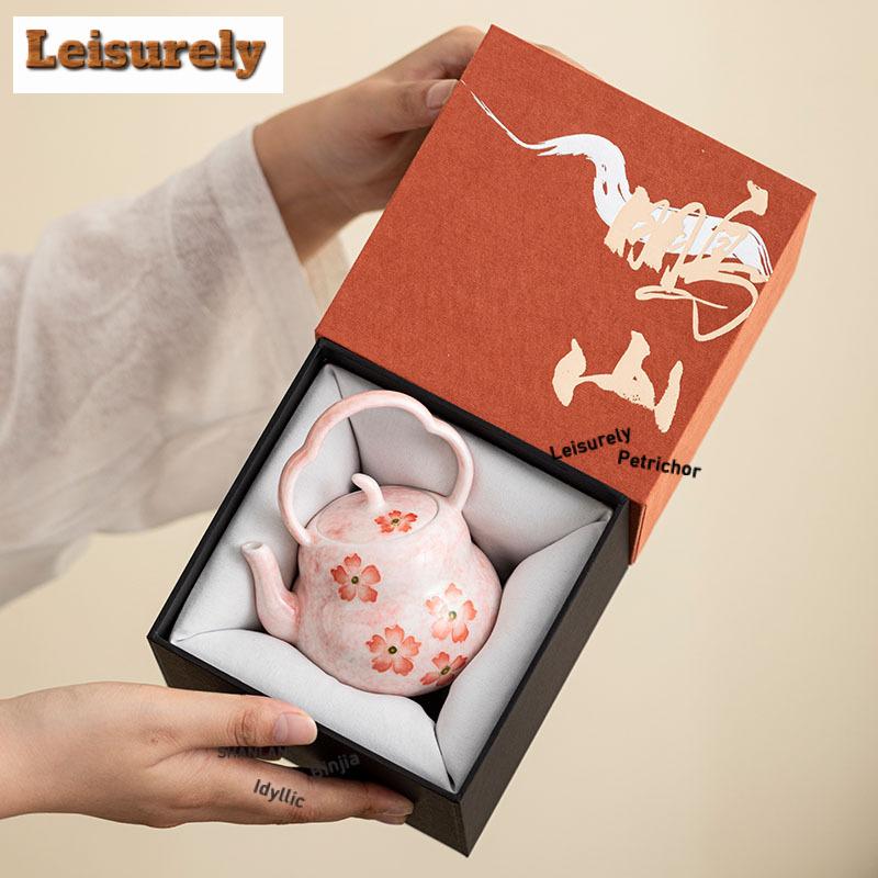 161ml Hand-painted Cherry Blossom Teapot Traditional Tea Infuser Pot Tea Making Kettle With Strainer Green Tea Tea Items Craft