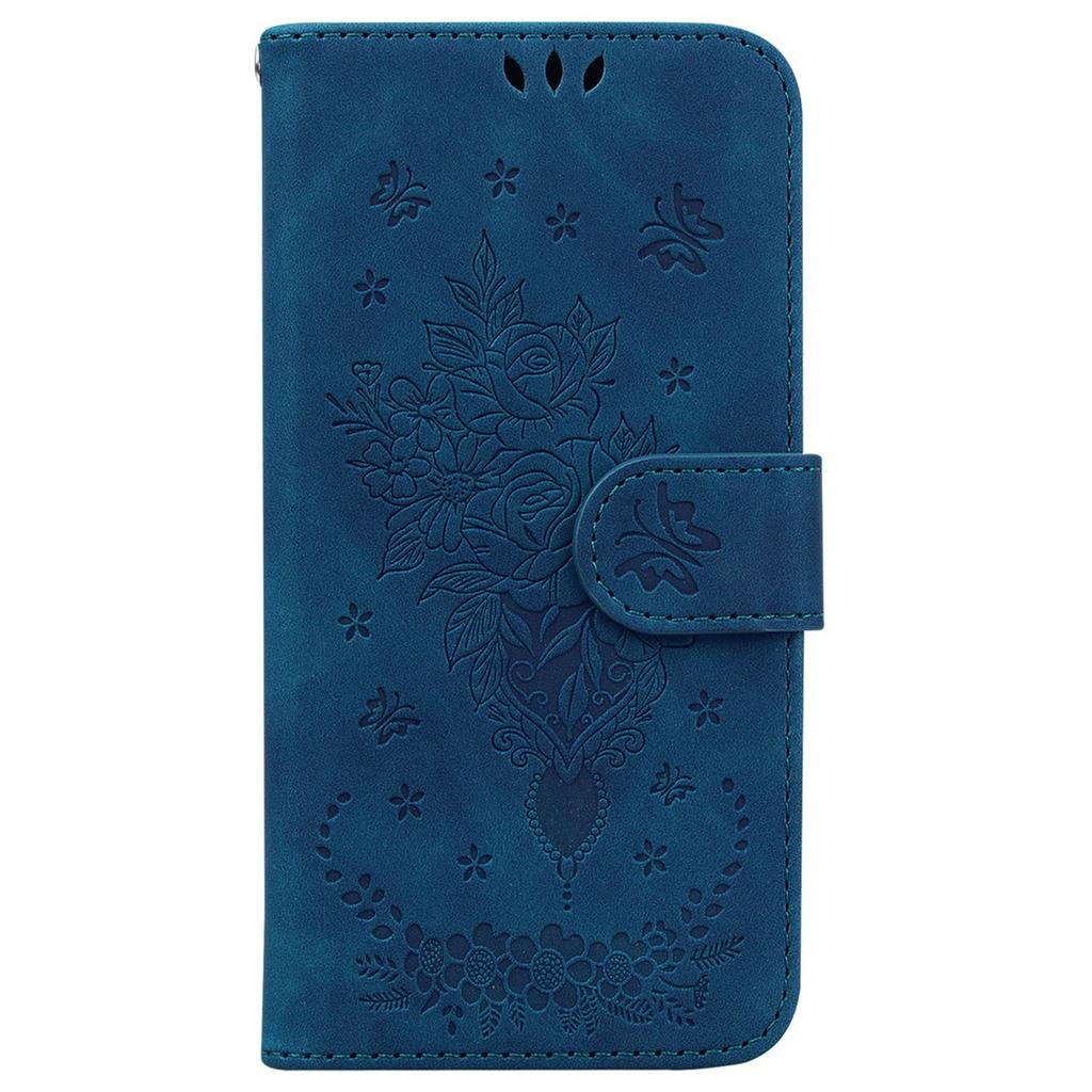 For iPhone 17 Case PU Leather Wallet Phone Cover Butterfly Flower Imprint with Strap