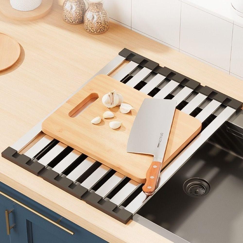 Foldable Sink Drain Rack Heat Resistant Detachable Sink Storage Rack Collapsible Space Saving Stainless Steel Drain Rack
