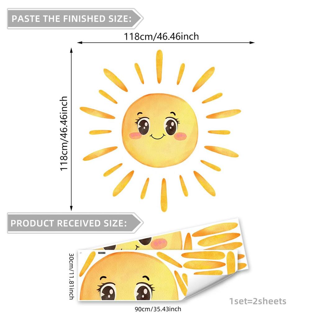 Cute sun wall stylish DIY room wall and room rental wall paper stickers, wallpaper, removable, decor, kids' art, boy's girl's wallpaper,