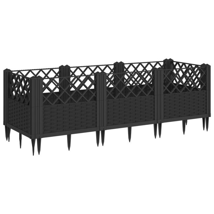 VidaXL Jardinière avec piquets noir 123,5x43,5x43,5 cm PP, bac à fleurs, support de jardinière, support de fleurs, bac à 368017