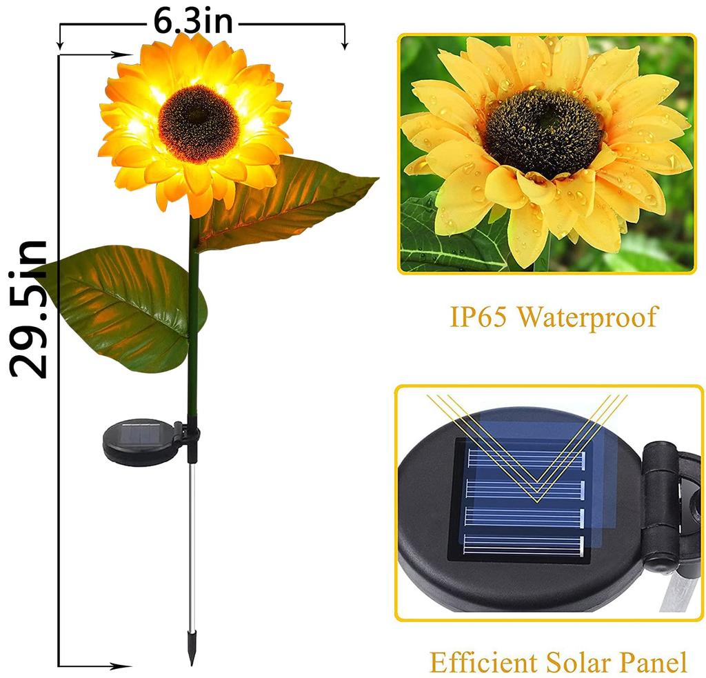 4Pack Solar Sunflower Lights Outdoor Flower Garden Stake Lights Waterproof Thanksgiving Decor for Grave Pathway Wedding Party