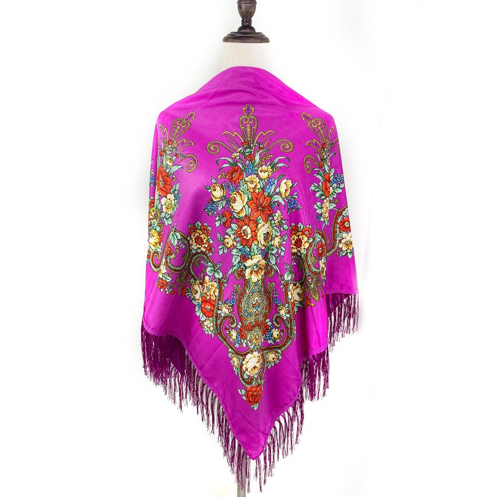 Women's Ethnic Style Printed Shawl Scarf with Tassels - Autumn/Winter Retro Large Square Scarf