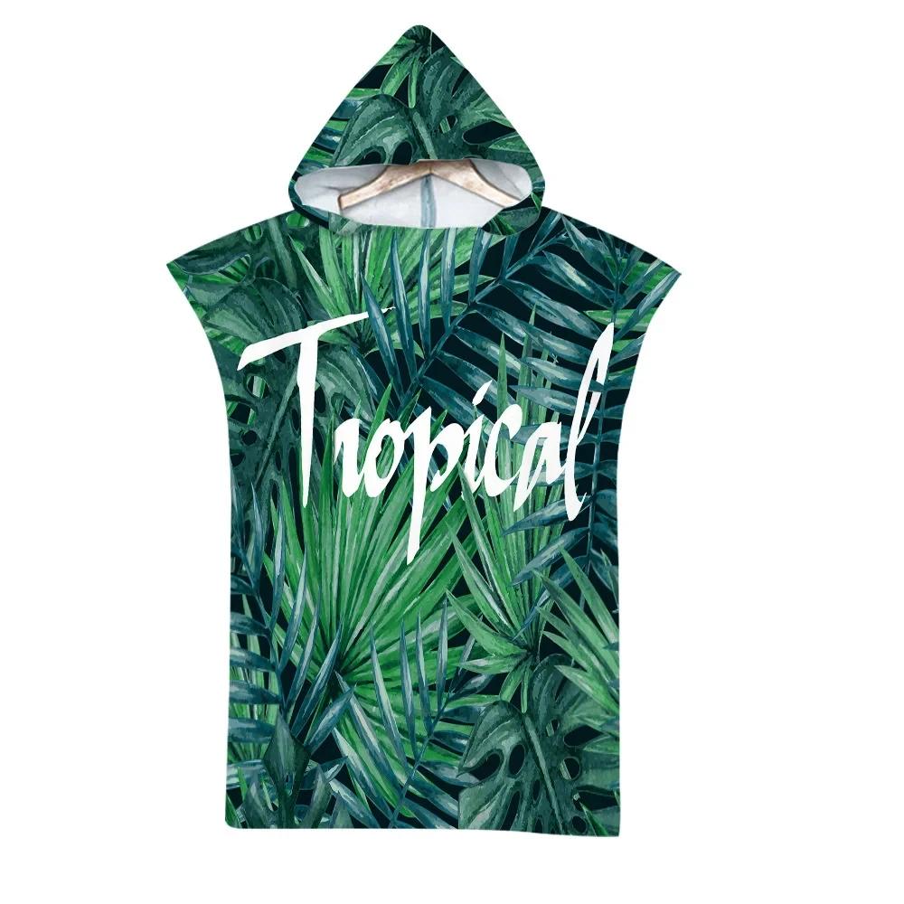 Leaf Pattern Microfiber Beach Towel Quick Dry Hooded Cloak Wetsuit Towels Adult Kids Parent-Child Poncho Bathrobe For Swim Surf